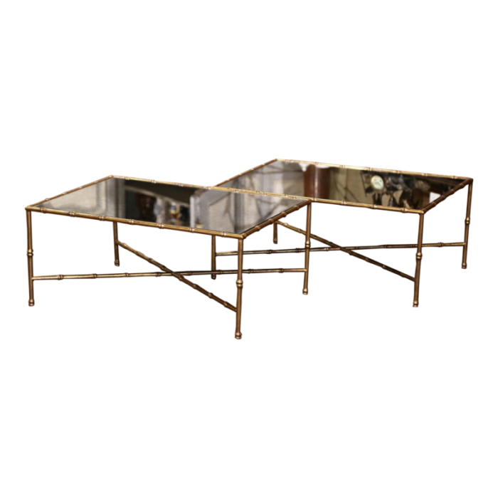 pair of vintage french faux bamboo brass coffee tables maison bagues paris style 5690