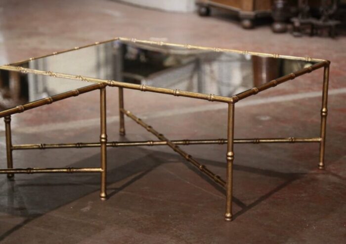 pair of vintage french faux bamboo brass coffee tables maison bagues paris style 5785