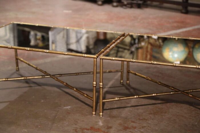 pair of vintage french faux bamboo brass coffee tables maison bagues paris style 7251