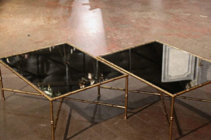 pair of vintage french faux bamboo brass coffee tables maison bagues paris style 9036