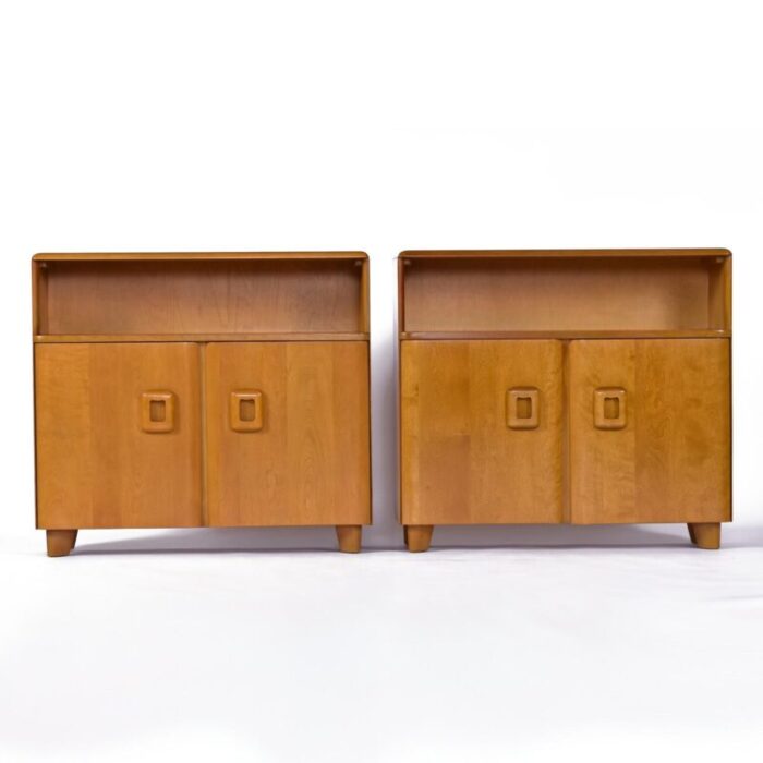 pair of vintage restored solid maple heywood wakefield m326 wheat bookcase cabinets 0537