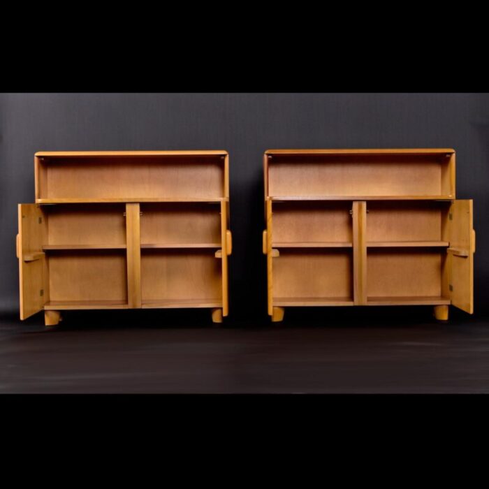 pair of vintage restored solid maple heywood wakefield m326 wheat bookcase cabinets 0871