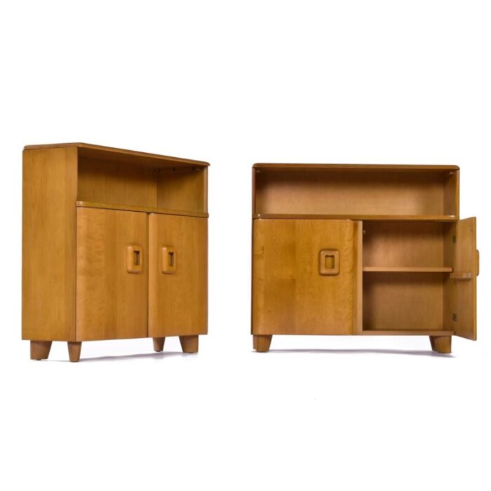 pair of vintage restored solid maple heywood wakefield m326 wheat bookcase cabinets 4471