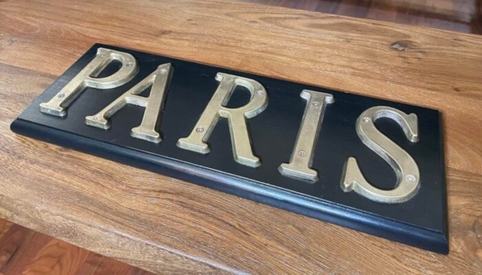 paris wall sign plaque with brass letters 6107