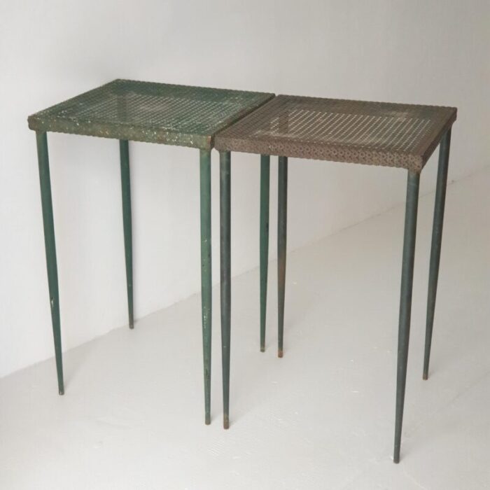 perforated sheet metal side tables by mathieu mategot 1950s set of 2 3225