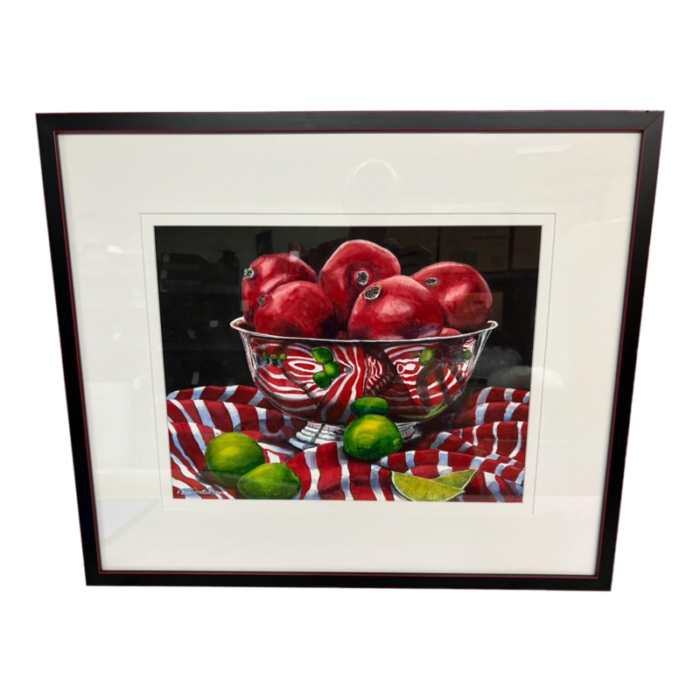 pomegranates and limes original watercolor painting by karen frattali pwcs 4941