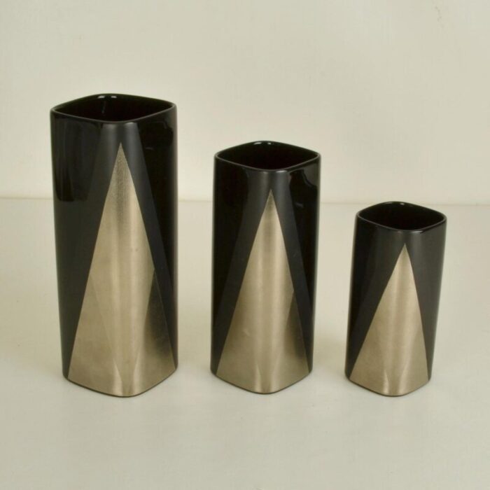 porcelain noire studioline vases by dresler for rosenthal set of 3 2