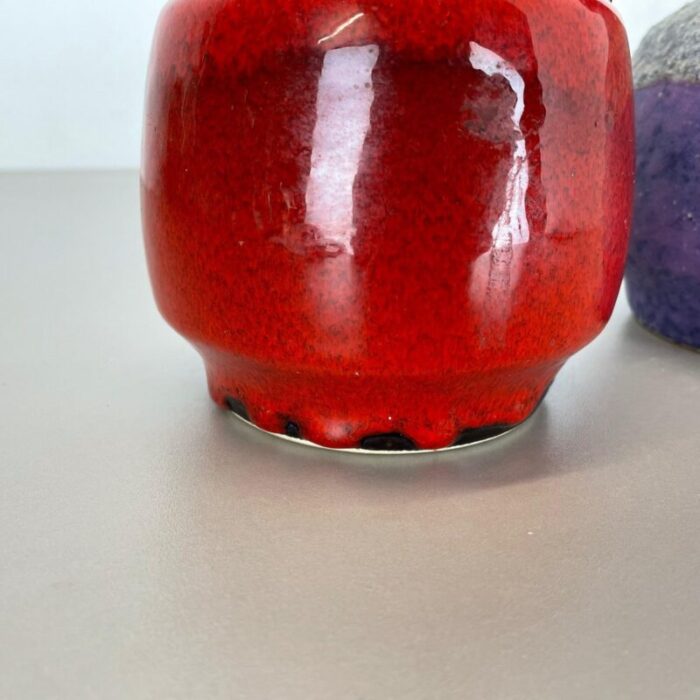 pottery fat lava vases in purple red by jopeko germany 1970s set of 2 10