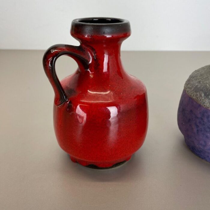 pottery fat lava vases in purple red by jopeko germany 1970s set of 2 11