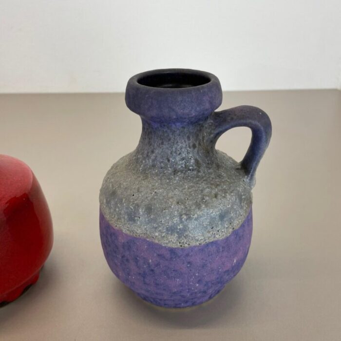 pottery fat lava vases in purple red by jopeko germany 1970s set of 2 13