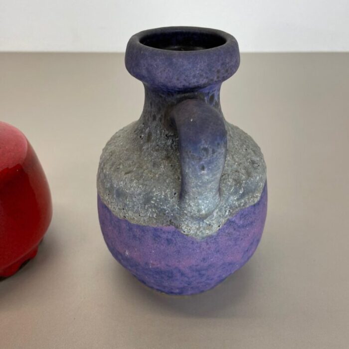 pottery fat lava vases in purple red by jopeko germany 1970s set of 2 17