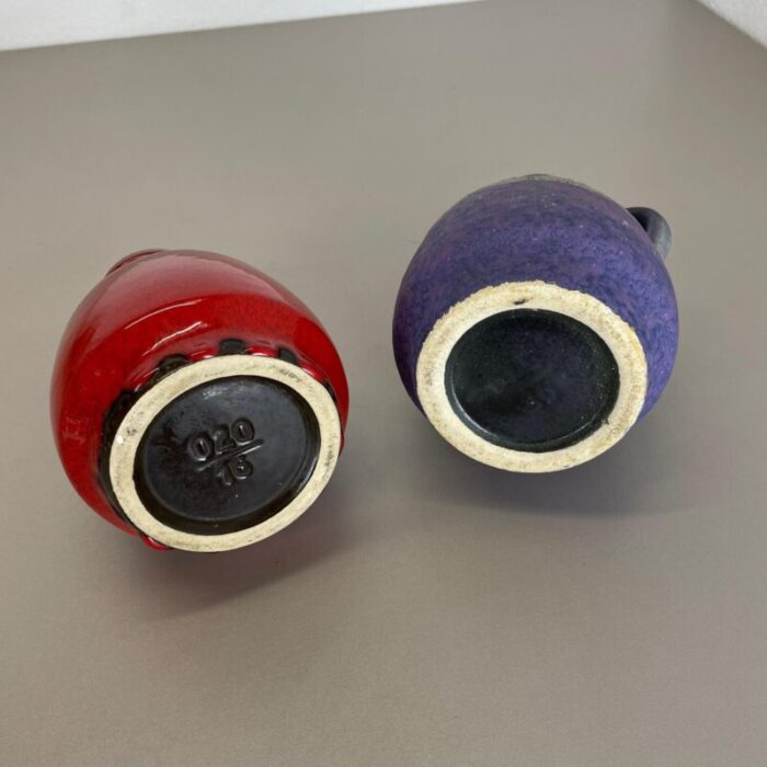 pottery fat lava vases in purple red by jopeko germany 1970s set of 2 18