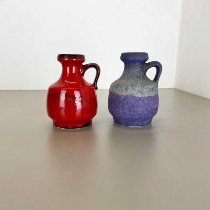 pottery fat lava vases in purple red by jopeko germany 1970s set of 2 4