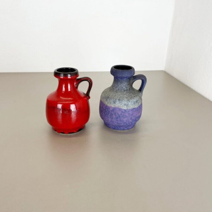 pottery fat lava vases in purple red by jopeko germany 1970s set of 2 5