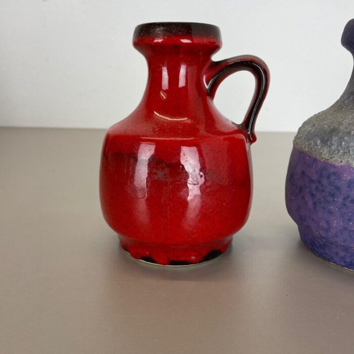 pottery fat lava vases in purple red by jopeko germany 1970s set of 2 6