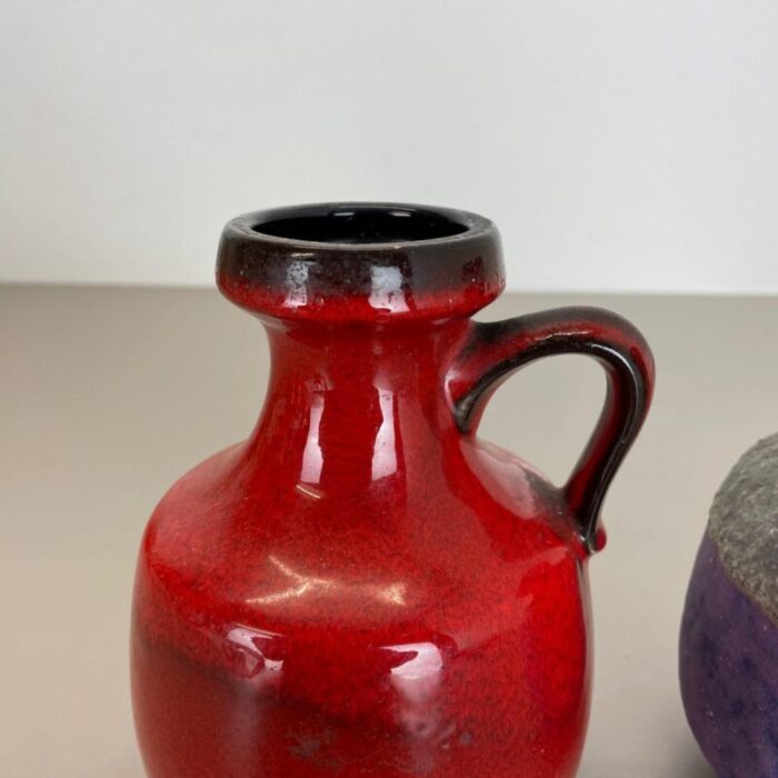 pottery fat lava vases in purple red by jopeko germany 1970s set of 2 8