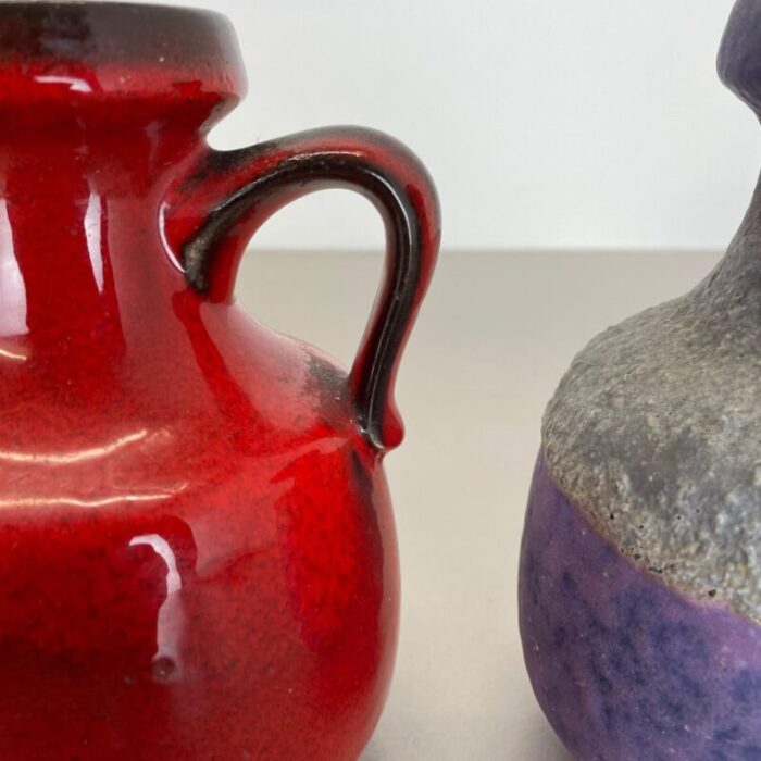 pottery fat lava vases in purple red by jopeko germany 1970s set of 2 9