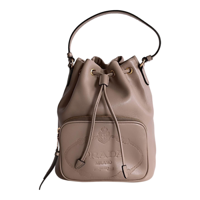 prada beige leather bucket handbag 1217