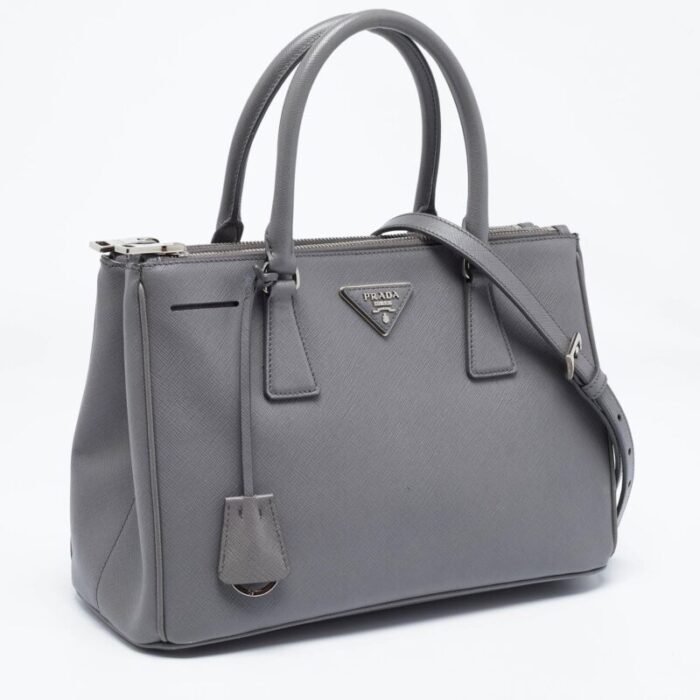 prada grey saffiano leather small double zip tote 2054