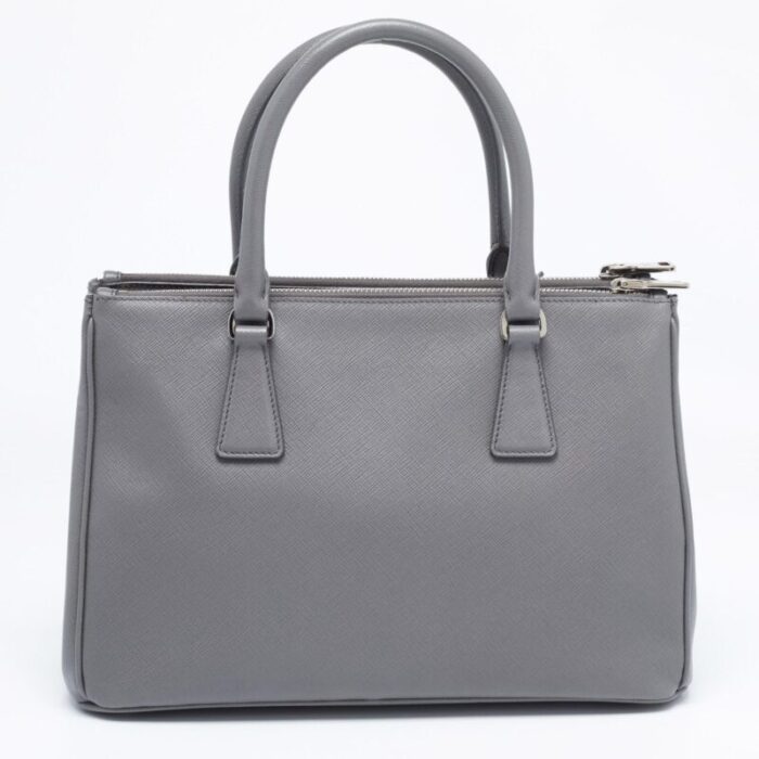 prada grey saffiano leather small double zip tote 6689