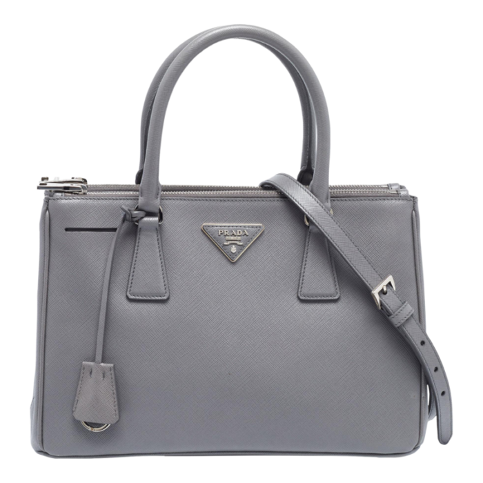 prada grey saffiano leather small double zip tote 7618