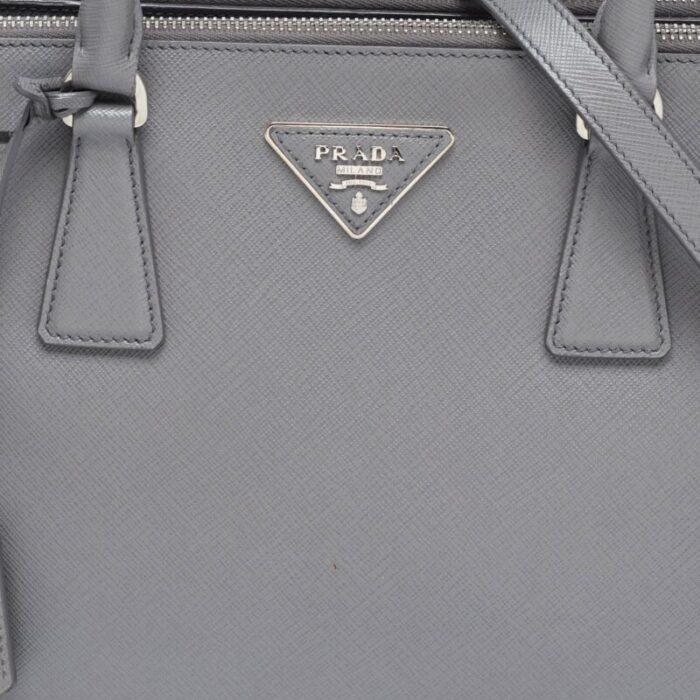 prada grey saffiano leather small double zip tote 9586