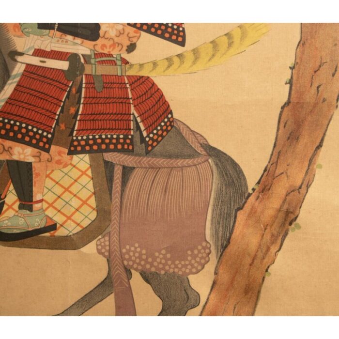 pre 1940 showa era japanese print on silk the two warriors 1809