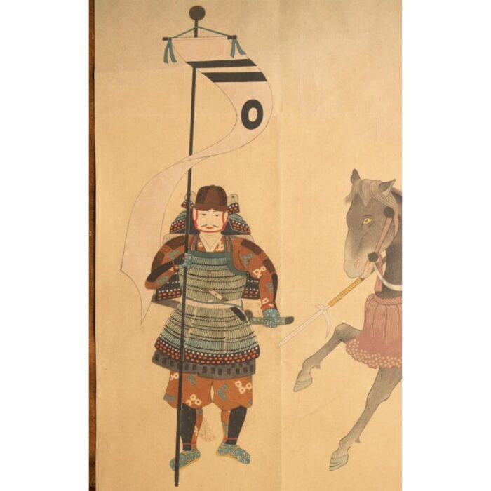 pre 1940 showa era japanese print on silk the two warriors 3034