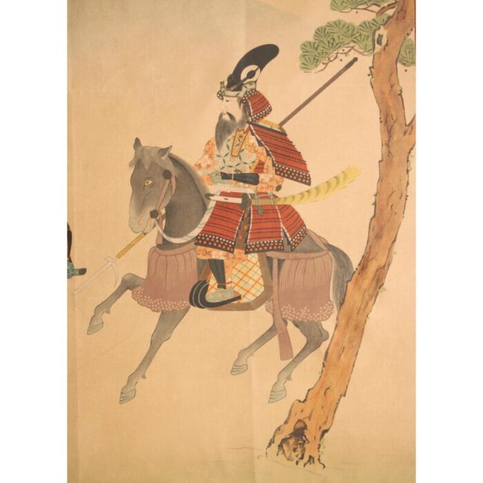 pre 1940 showa era japanese print on silk the two warriors 6003