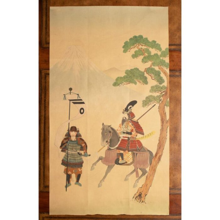 pre 1940 showa era japanese print on silk the two warriors 6973