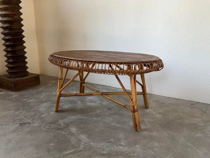 rattan coffee table from dlg jeanine abraham 1950s 1972