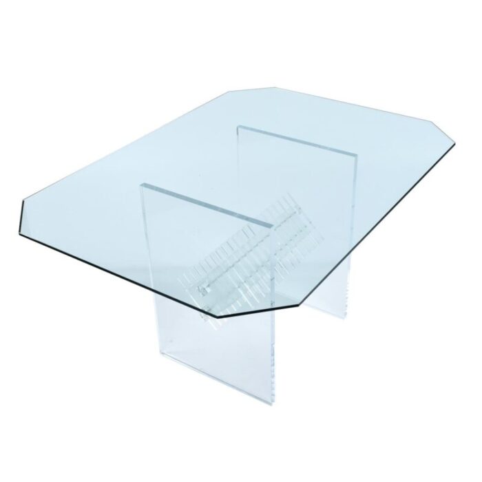 rectangular clear acrylic lucite dining table with diamond shaped prism center 0199