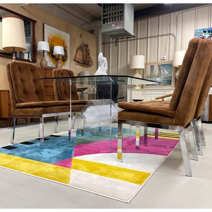 rectangular clear acrylic lucite dining table with diamond shaped prism center 0271