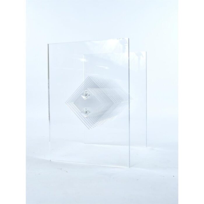 rectangular clear acrylic lucite dining table with diamond shaped prism center 2194