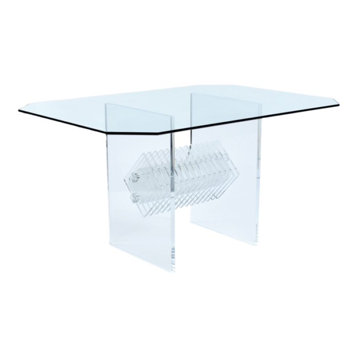 rectangular clear acrylic lucite dining table with diamond shaped prism center 2762