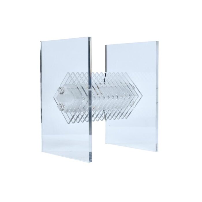 rectangular clear acrylic lucite dining table with diamond shaped prism center 5143