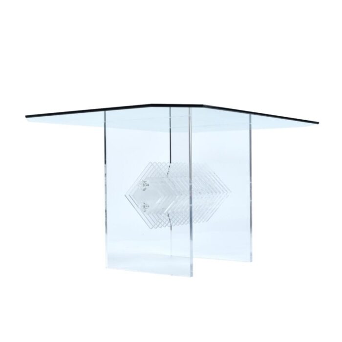 rectangular clear acrylic lucite dining table with diamond shaped prism center 6707