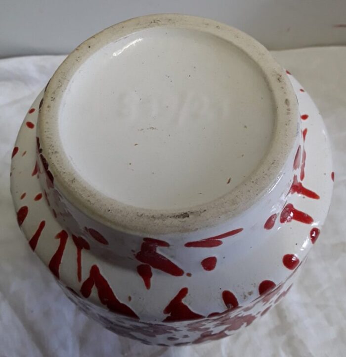 red white patterned ceramic pitcher vase from jopeko 1970s 3