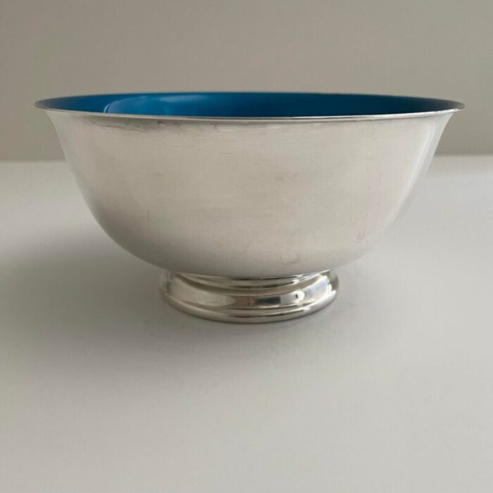 reed and barton silverplate and blue enamel revere bowl 4097