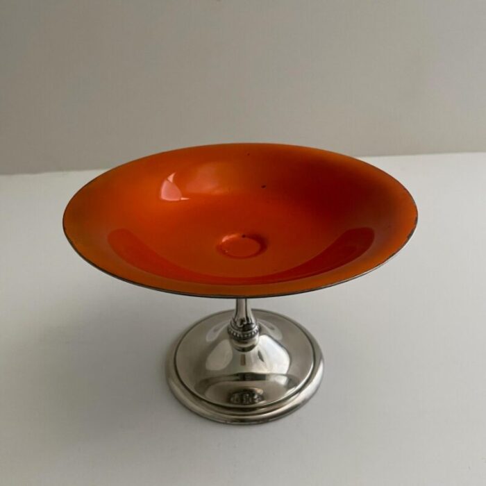 reed and barton silverplate and orange enamel compote dish 5205