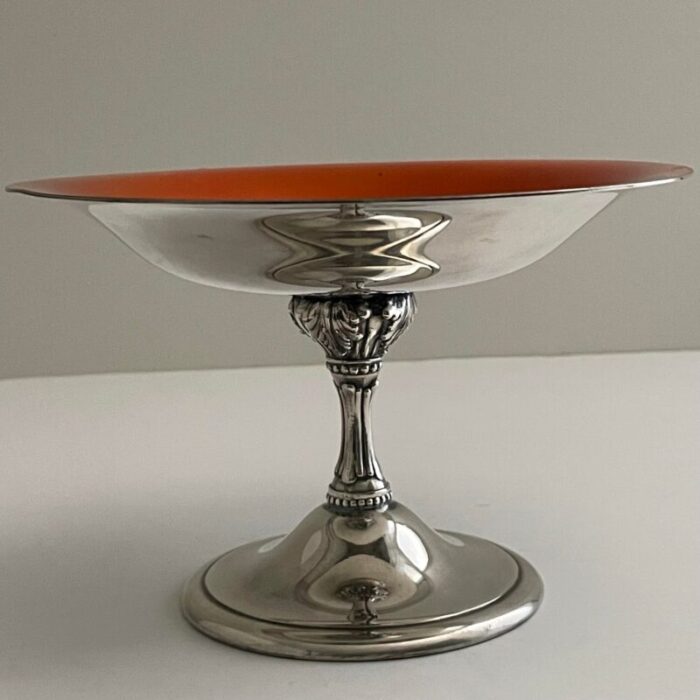 reed and barton silverplate and orange enamel compote dish 5395