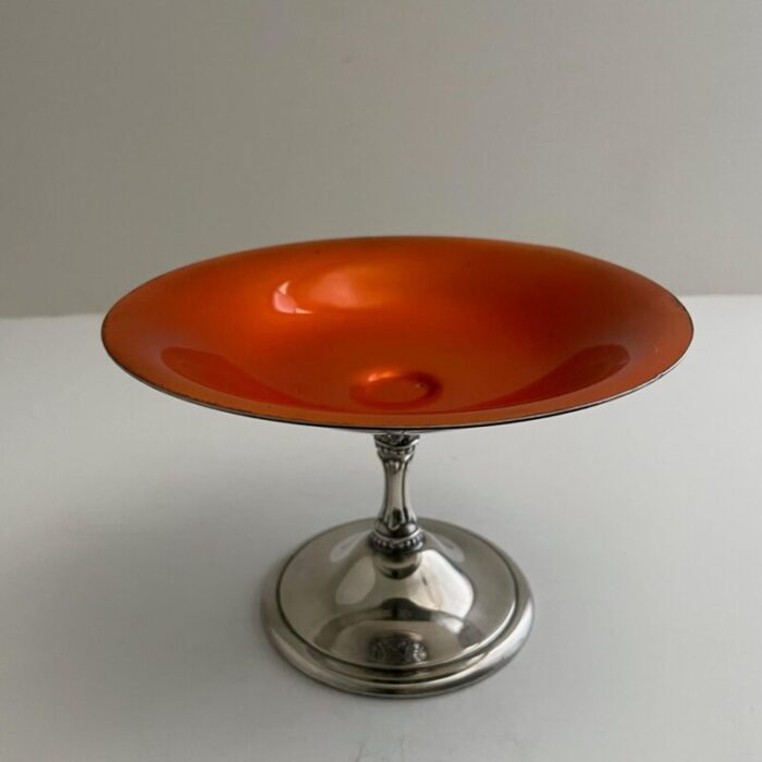 reed and barton silverplate and orange enamel compote dish 5590