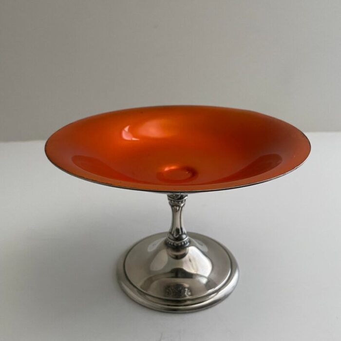 reed and barton silverplate and orange enamel compote dish 6474