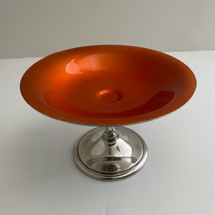 reed and barton silverplate and orange enamel compote dish 9360