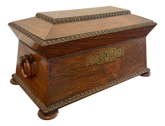 regency inlaid brass rosewood tea caddy 1830s 0607