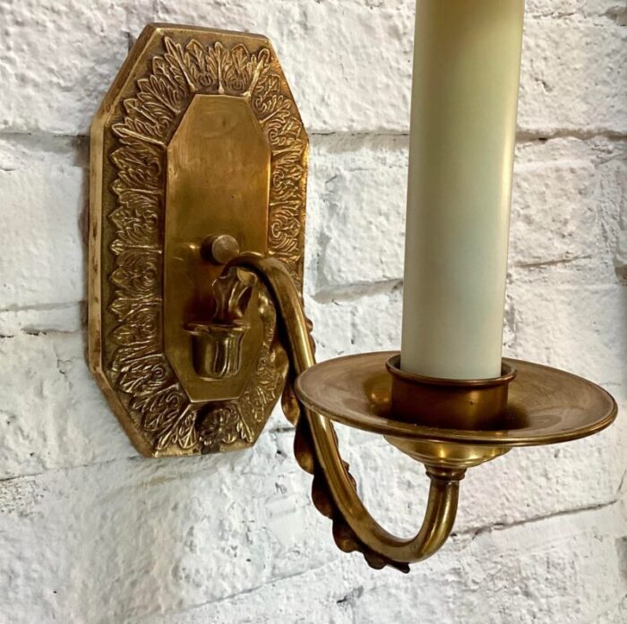 regency style gilt bronze wall light sconce w custom shade 2387