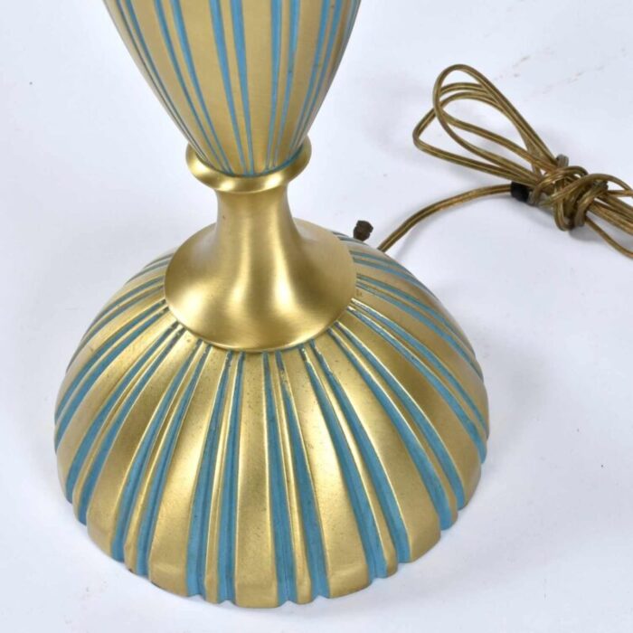 rembrandt gold and teal mid century modern hour glass shaped table lamp with shade 1992