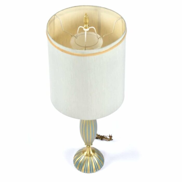 rembrandt gold and teal mid century modern hour glass shaped table lamp with shade 4547