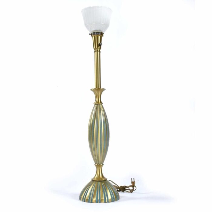 rembrandt gold and teal mid century modern hour glass shaped table lamp with shade 5819