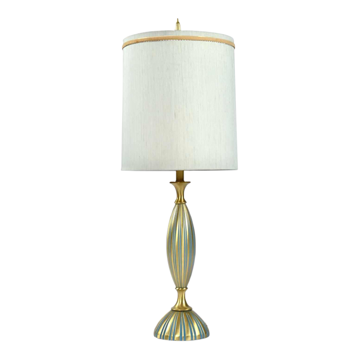 rembrandt gold and teal mid century modern hour glass shaped table lamp with shade 6067